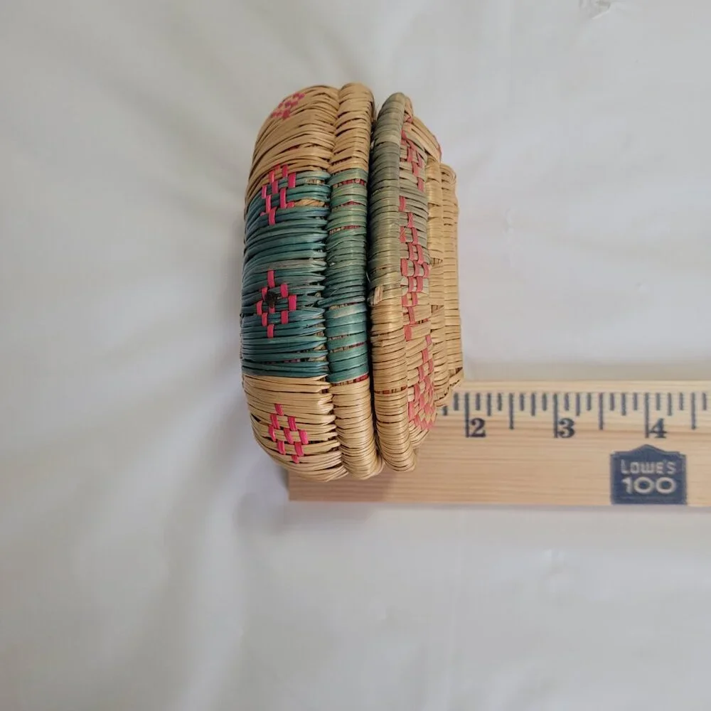 Jewlery Trinket Baskets 2 Small Woven Vintage Handmade